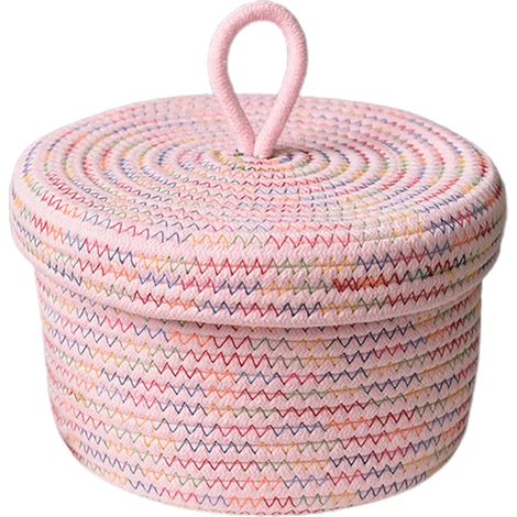 Panier de rangement avec couvercle, panier tressé en corde de coton, organisateur multifonctionnel pour la décoration intérieure, léger et portable pour le salon et la chambre. (1/5)