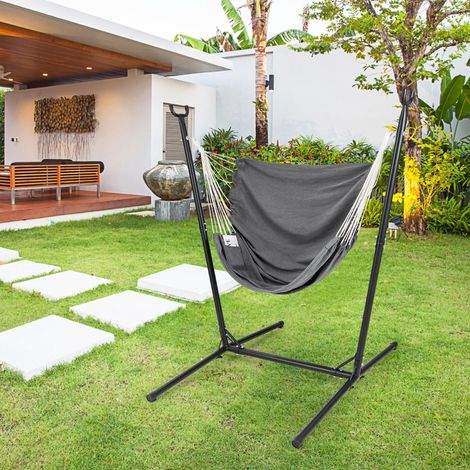 Chaise Suspendue avec Cadre Chaise Pivotante Robuste avec Hauteur Réglable sur 6 Positions et Poche Latérale Gris (1/3)