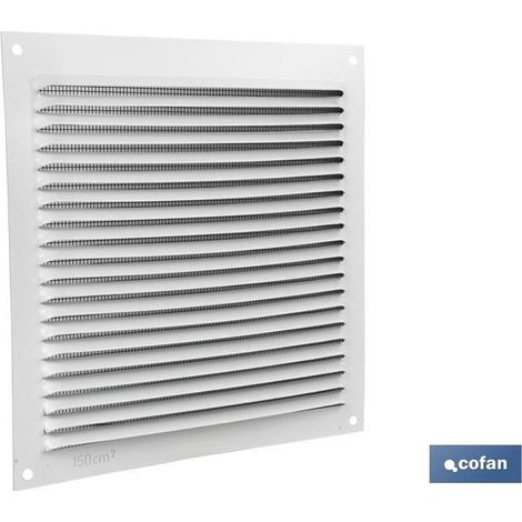 Grille de ventilation en aluminium blanc avec moustiquaire, 17 x 17 cm et 0,6 mm d'épaisseur