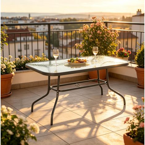 table jardin rectangulaire 120x80 métal verre gris HAVRYA (1/5)