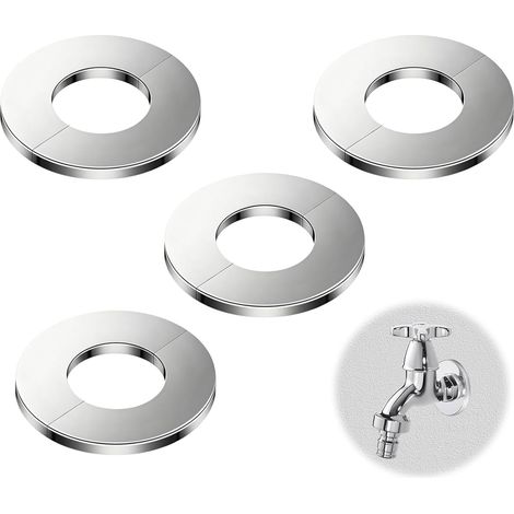 Lot de 4 Rosaces Cache Tuyau en Acier Inoxydable 24 mm, Cache Tuyau Radiateur Auto-Adhésif, Rosace Mitigeur Douche (1/5)
