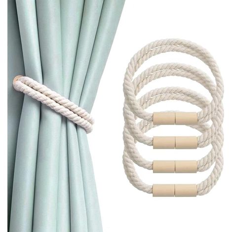 Set di 4 tende, tende magnetiche, tende beige larghe 50 cm, tende magnetiche in cotone e lino, per soggiorno, cucina, camera da letto