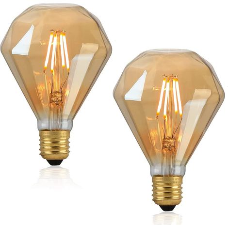 Suspensions d'extérieur vintage en forme de diamant, 2 pièces, ampoule à vis E27, blanc chaud, convient pour la chambre ou Noël (1/4)