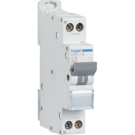 Hager – Disjoncteur unipolaire 1P+N 3kA C – Courant 16A – 1 module – Pour installation en 230V