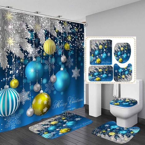 Rideau De Douche - Tapis De Bain Anti-dérapant - Couverture Pour Abattant De WC - Ensemble De Décoration De Salle De Bain Pour Noël - 4 Pièces (1/5)