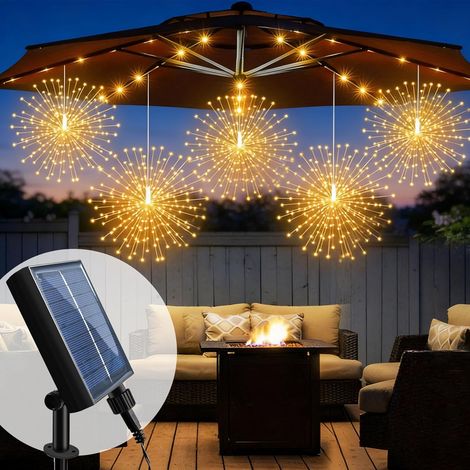 4PCS Artifice Lumière,360 LEDs Lumières de Fée de Noël, Lumiere Jardin,Lampe Solaire Exterieur Jardin, 8 Modes IP65 Étanche Lumière Ficelle Pour Intérieure Extérieure Décoration- Blanc Chaud (1/5)