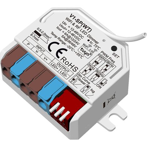 Regulador Tira LED WIFI Monocolor 12-24-48V SKYDANCE V1-SP(WT) Compatible con Tuya, Pulsador y Mando RF Blanco
