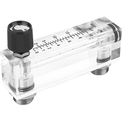 Einstellbarer Gasdurchflussmesser aus Acrylglas (PMMA), Plattenbauweise, 1–10 l/min, 1/4" BSP M18x1,5 Anschlüsse (1/5)