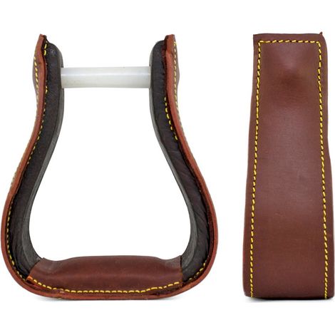 Full, Marron: Etriers western en cuir avec plate-forme renforcée