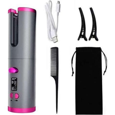 Longziming – Mini-Lockenstab – Tragbar – Automatischer Links-/Rechtsaufwicklungsmodus – Kabellos mit USB-C-Anschluss, 45 Minuten Akkulaufzeit – 6 Temperaturstufen (150–200 °C) und 6 Timer-Einstellunge (1/5)
