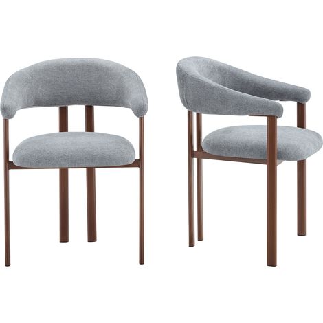 Lote de 2 sillas de comedor tapizadas en lino con patas marrones, gris, para el salón (1/5)