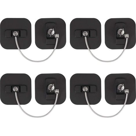 Coocheer – Verrou de fenêtre noir – Lot de 4 – Câble en acier inoxydable 182mm – Installation facile – Sécurise fenêtres et réfrigérateurs (1/5)