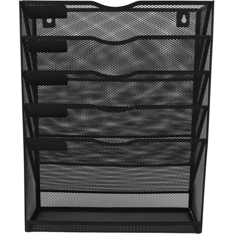 Irovami Organiseur mural à dossiers suspendus avec plateau inférieur, 5 niveaux, noir, pour bureau et maison (1/5)