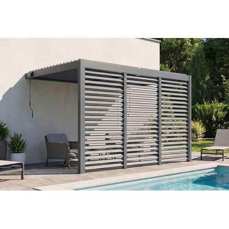 PIANA 3x2,5m Anlehn-Bioklima-Pergola aus anthrazitgrauem Aluminium mit 3 Sichtschutzlamellen