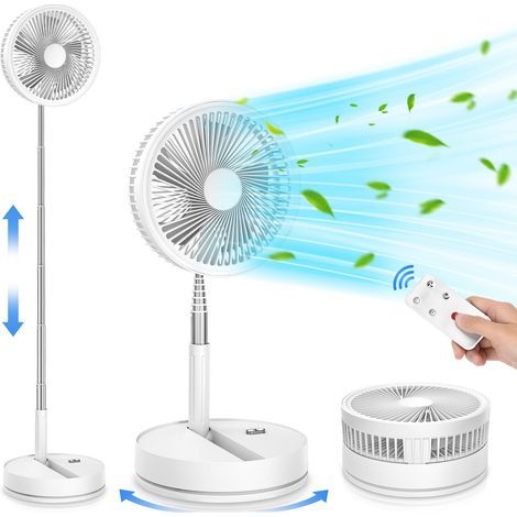 Foldable telescopic fan, 8000 mAh capacity, oscillation function, portable, timer, white. (1/5)