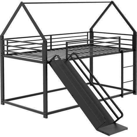 Letto a castello per bambini in metallo nero con scivolo, 90 x 190 cm - MODENUIT (1/5)