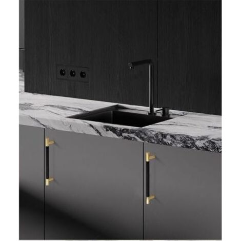 Lot de 2 poignées de meuble de cuisine en alliage d'aluminium noir et doré, distance entre les trous de 192 mm, avec vis, adaptées aux tiroirs de bureau (1/4)