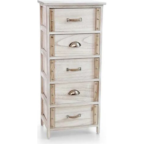Schmale kommode aus massivem holz im shabby chic design mit 5 schubladen, 40 x 29 x 90 cm
