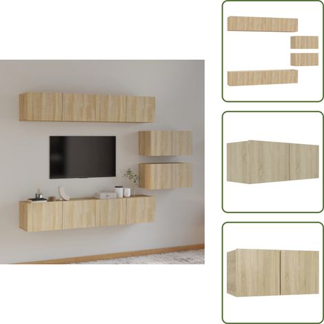 6-tlg. TV-Schrank-Set Sonoma-Eiche Holzwerkstoff - TV-Schrank - Holzwerkstoff Möbel - Wohnzimmer Dekoration - Wandmontage Regal - Sonoma Eiche (1/5)