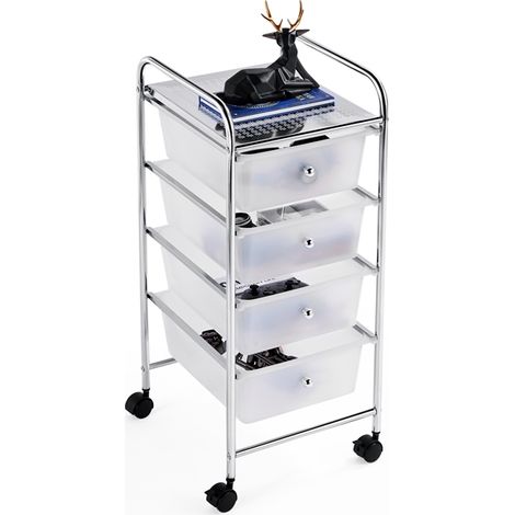 Yaheetech Chariot de Rangement Mobile Tour de Rangement Plastique Meuble de Stockage Plastique pour Cuisine Étroites, Salle de Bain, Buanderie, Bureau 77 cm/Blanc
