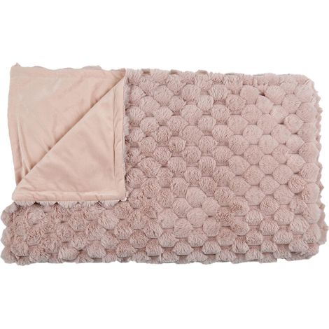 Plaid Ultra Doux 120x150cm Imitation Fourrure Nid d'Abeille Rose (1/5)