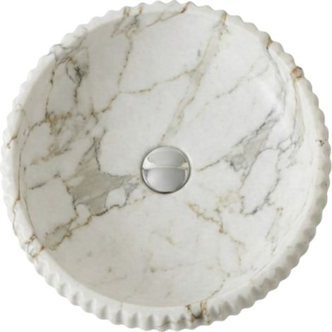 Vasque à poser ronde -42 cm -Marbre mat rainurée -MARVEO (1/5)