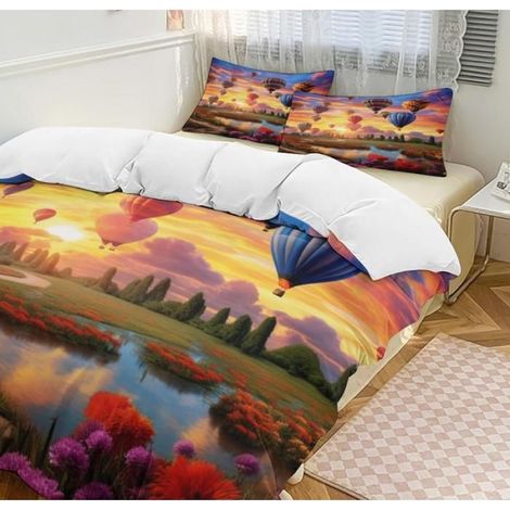 Montgolfière 3D Imprimé Housse De Couette 90x190cm Parure De Lit Doux Et Confortable Sets De Housse Couette en Microfibre - 0V7 (1/3)