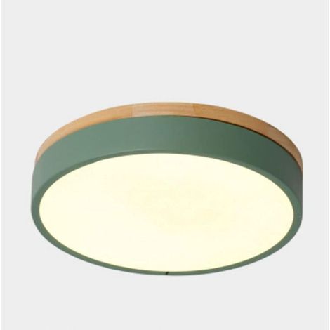 Plafonnier vert, plafonnier rond moderne en bois, 4000K, adapt�� �� la chambre �� coucher, plafonnier de couloir, 30 cm, 24W (lumi��re chaude) (1/5)