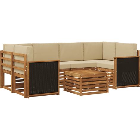 Outdoor Sofa Set 7 pcs Natural and Beige Solid Acacia Wood vidaXL (1/5)