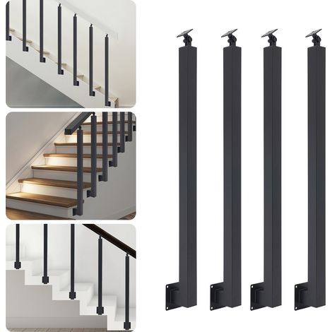 Senderpick – Poteaux carrés de balustrade d'escalier 85 cm – Acier peint haute température – Réglables à 270° – Lot de 4 pour terrasses et balcons (1/5)