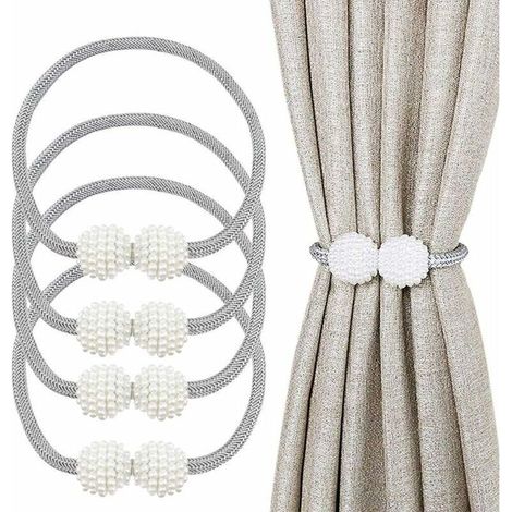 Lot de 4 embrasses de rideaux magnétiques de 48,3 cm avec boule magnétique - Embrasses décoratives pour la maison, le bureau, l'hôtel, la décoration de fenêtre - Jolies et tendance - Gris (1/4)