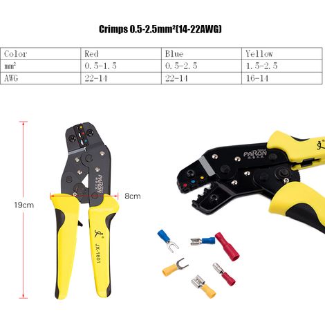 Kit de sertissage de cosses à cliquet isolées pour câbles AWG22-14 avec 500 connecteurs à fourche mâles et femelles (1/3)