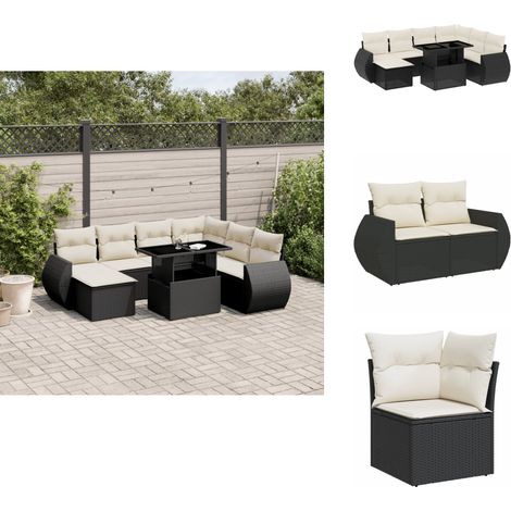 Salon de jardin 8 pcs avec coussins noir résine tressée - Salon De Jardin - Meuble Extérieur - Set Salon - Résine Tressée - Rotin Synthétique (1/5)