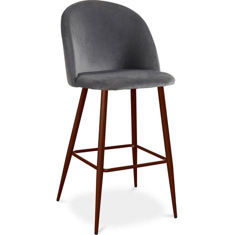 Sgabello imbottito in velluto - Design scandinavo - Evelyne Grigio scuro