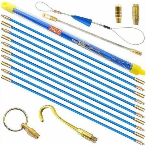 Ensemble de 10 tiges en fibre de verre de 33 cm pour le tirage de câbles électriques. Kit d'installation de câbles rétractables dans un coffret en plastique. (1/5)