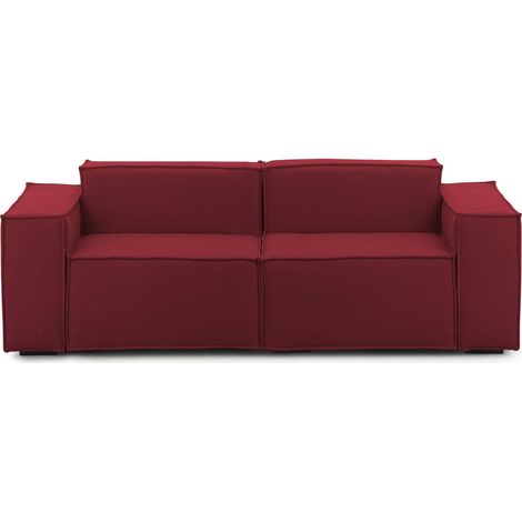 Talamo Italia Divano fisso Paola, Divano componibile a 2 posti lineare, 100% Made in Italy, Sofà moderno da soggiorno in tessuto, Cm 220x95h70, Rosso, con imballo rinforzato