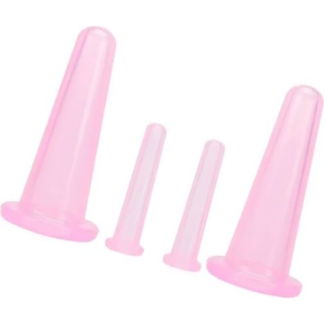 Ensemble de 4 ventouses de massage facial à ventouses en silicone liquide rose pour adultes, à utiliser à domicile. (1/5)