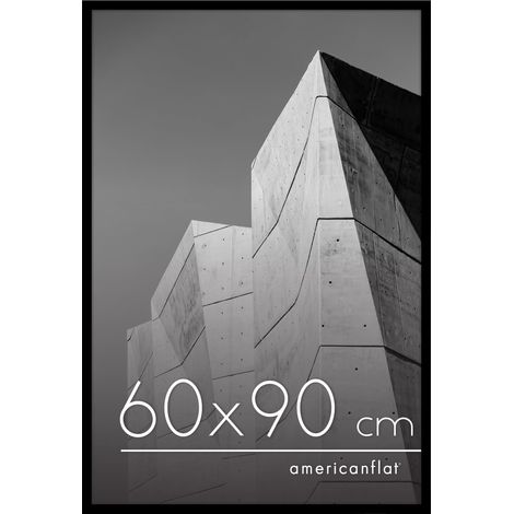 Cadre Photo 60x90 cm Noir - Cadre 90x60 cm avec Bordure Fine, Plexi Poli, Matériel de Suspension Intégré pour Mur (1/5)