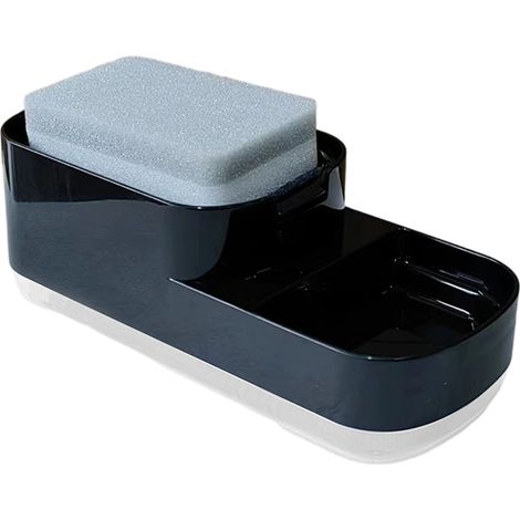 Distributeur Savon Vaisselle - Porte-Éponge Intégré - Noir - 2 en 1 - Pompe Dosage Pratique - Pour Évier Cuisine (1/5)