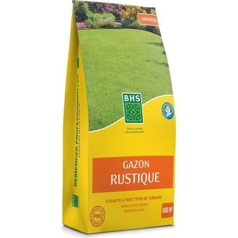 Gazon - BHS - Gazon Rustique 20kg, pour jardins traditionnels et tous types de sols. Dense, esthétique, rapide et durable.