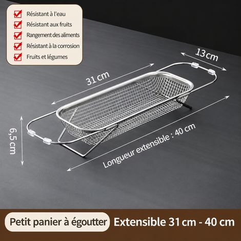 Panier égouttoir d'évier extensible petit format en acier inoxydable 201 réf 2742 31 × 12,5 × 6,5 cm 1 g – Livraison gratuite