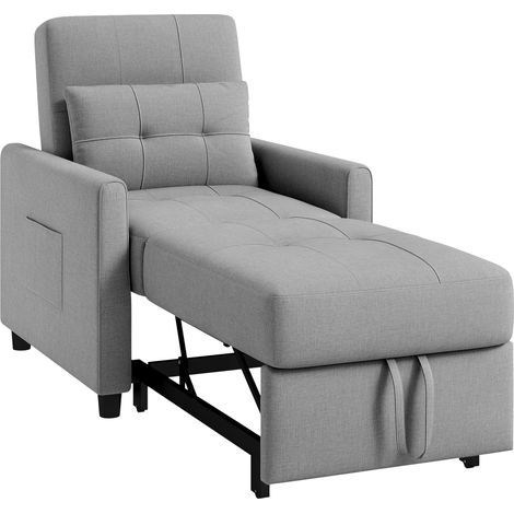 HOMCOM Folding Chair Bed, Fold Out Bed with Pillow and Side Pockets Grey