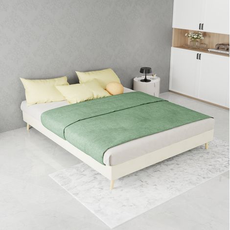 MEUBLIV Bettgestell 140x200 cm beige – niedriges Samtgestell, ohne Matratze (1/5)