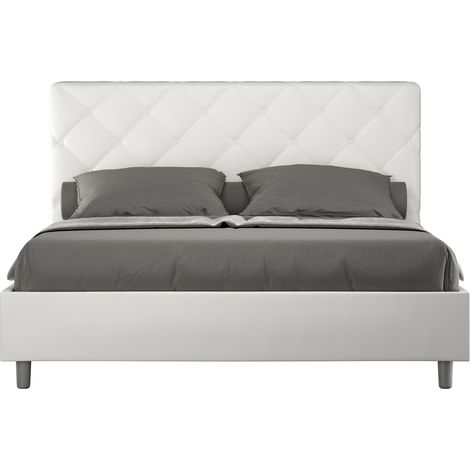 Lit matelassé 140x190 cm simili cuir blanc Paryse-Option Avec sommier et coffre (1/5)