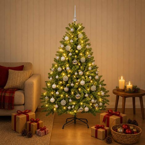 vidaXL Árbol de Navidad artificial verde claro con bolas 120 cm (1/5)