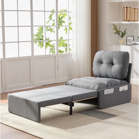 Sillón cama 81.5x92x90 cm gris en lino con cama extraíble 2 en 1 (1/5)
