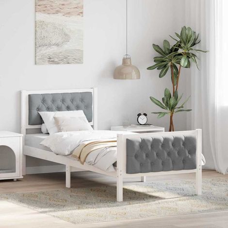 Bed Frame with Headboard Light Grey 75 x 190 cm Solid Pine Wood vidaXL (1/5)