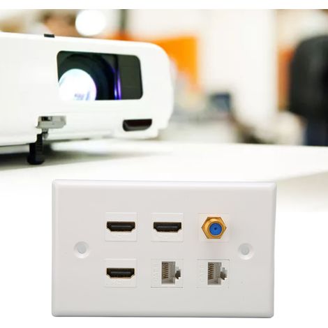 Plaque murale HDMI 6 ports avec connecteurs F et CAT6 pour installation réseau et multimédia domestique