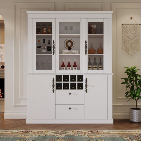Vetrina 130x37,5x170,5 cm in legno e vetro bianco con contenitore FloraGrace (1/5)