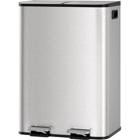 Poubellecuisine 2 Compartiments MéTal Avec 2péDales IndéPendantes Couvercle Fermeture Douce Recyclage DéChets Organiques Seaux IntéRieurs Amovibles (Couleur Acier Inoxydable, 2 X 30 L) (1/5)